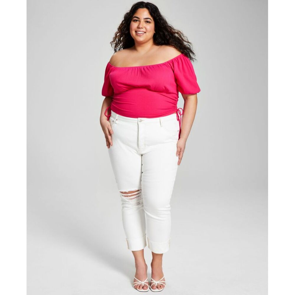 And Now This Now This Trendy Plus Size Puff Sleeve Ruched Top